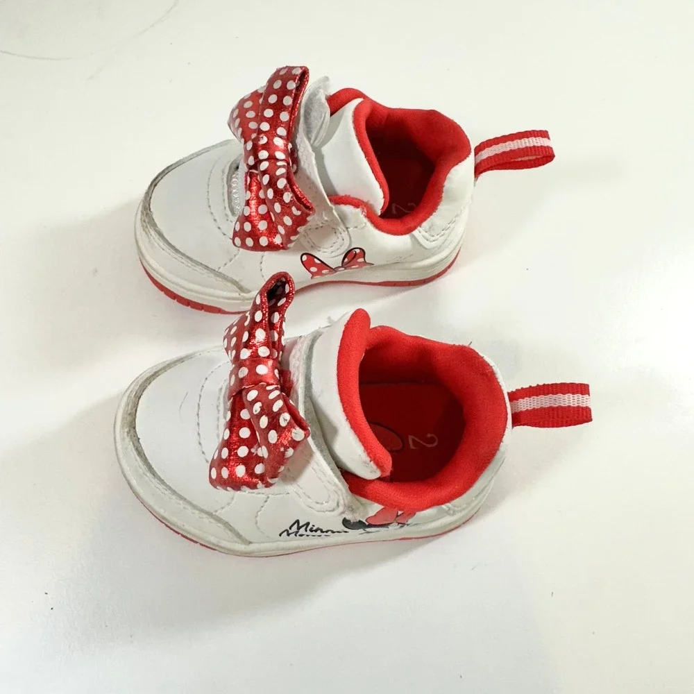 Disney Baby Minnie Mouse White Red Polka Dot Bow Sneakers Infant Size 2